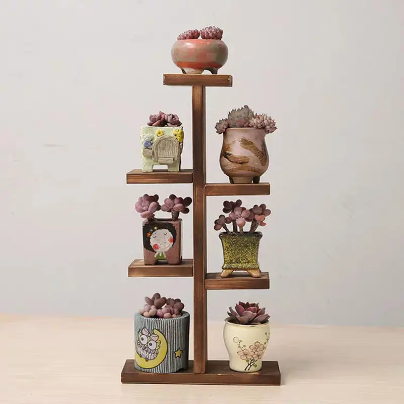 Wood Succulent Pots Indoor Balcony Flower Racks Home Furniture Floor Flower Pot Stand Simple Living Room Multi-Layer