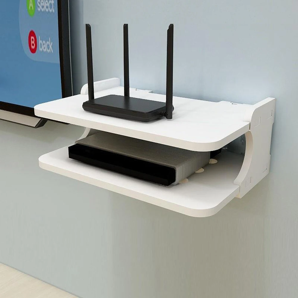 Estante de enrutador WIFI montado en la pared para sala de estar, caja de  almacenamiento creativa, doble blanco, estante de almacenamiento sin  perforaciones, nuevo - AliExpress