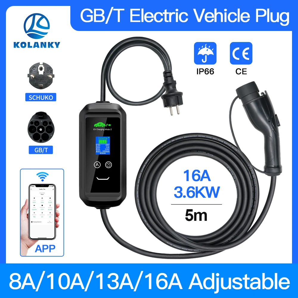 Caricabatterie Portatile Ev 16A 3.6Kw Wallbox Phone App Control Set Corrente/Tempo Di Ricarica Per China Brand Byd Eletric Vehicle Car 5M
