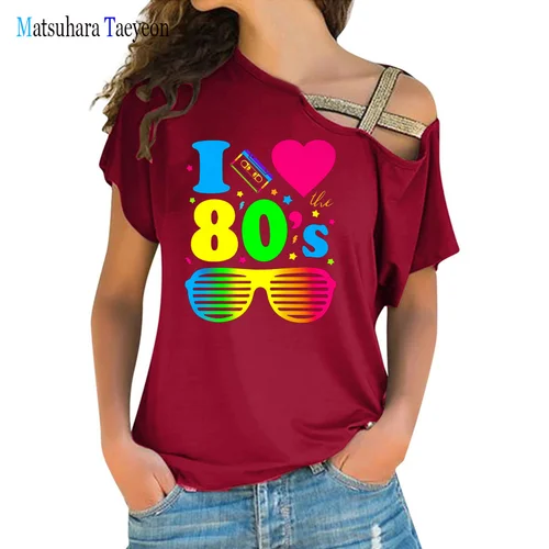 I Love The 80 년대 여성 티셔츠, 파티용 불규칙 티셔츠, 디자이너 미학 패션, 섹시 티, 재미있는 티 5