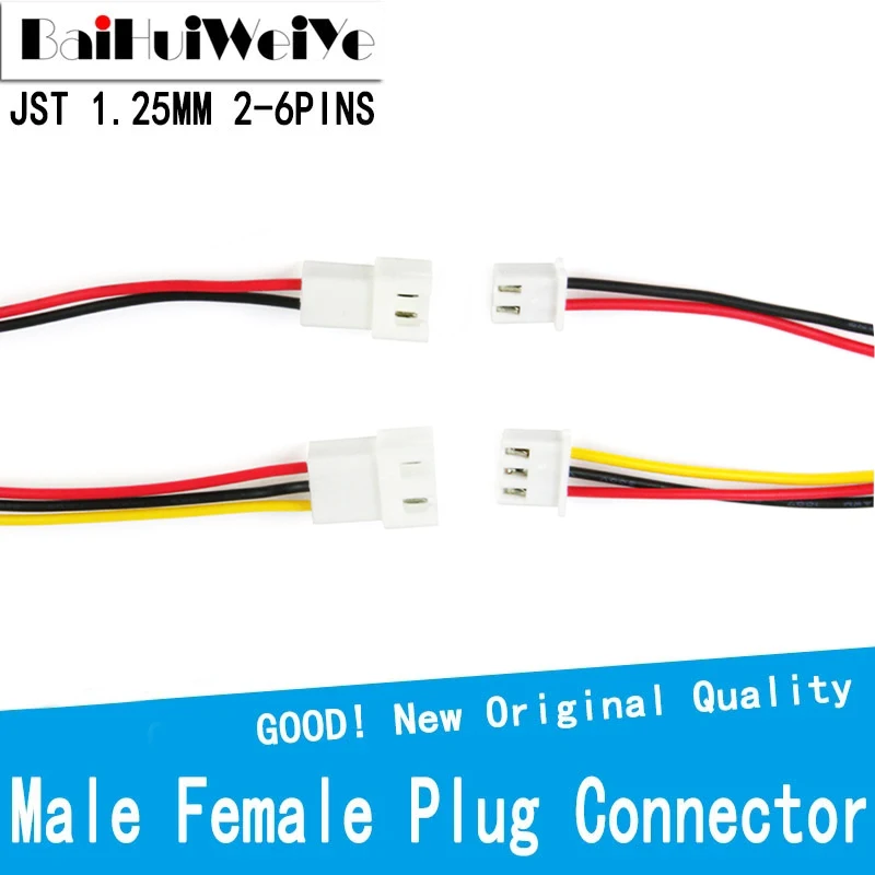 JST Connectors Cable Connector Assembly 20PCS/Lot 10 Pair Micro JST 1.25 MM 2P 3P 4P 5P 6PIN Male Female Plug Connector With Wire Cables Terminal 200mm 26AWG