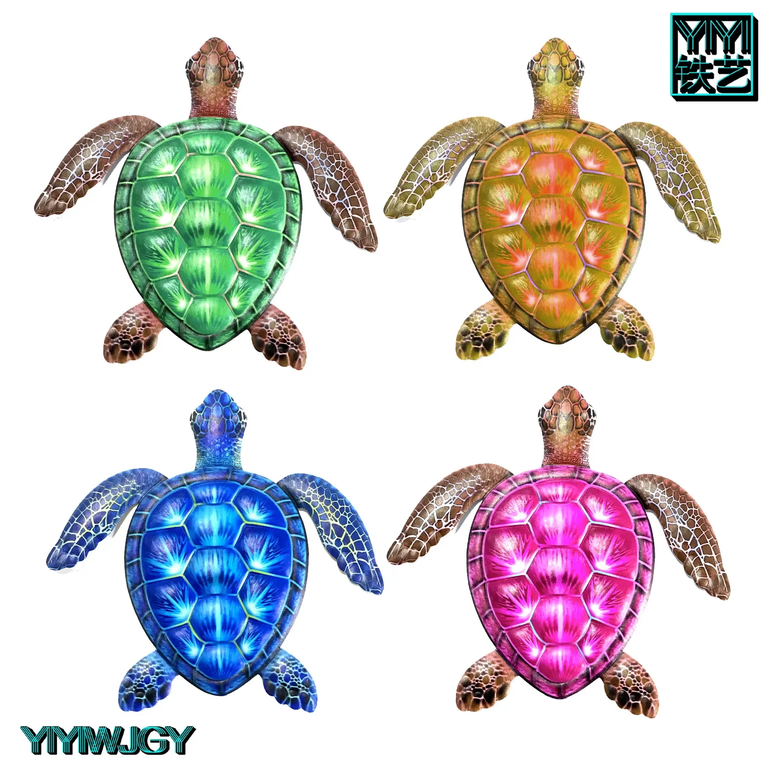 Tooarts Handmade Colorful Red Blue Turtle Wall Decor Modern Arts Iron Animal Home Decoration Figurines Miniatures Crafts Gifts