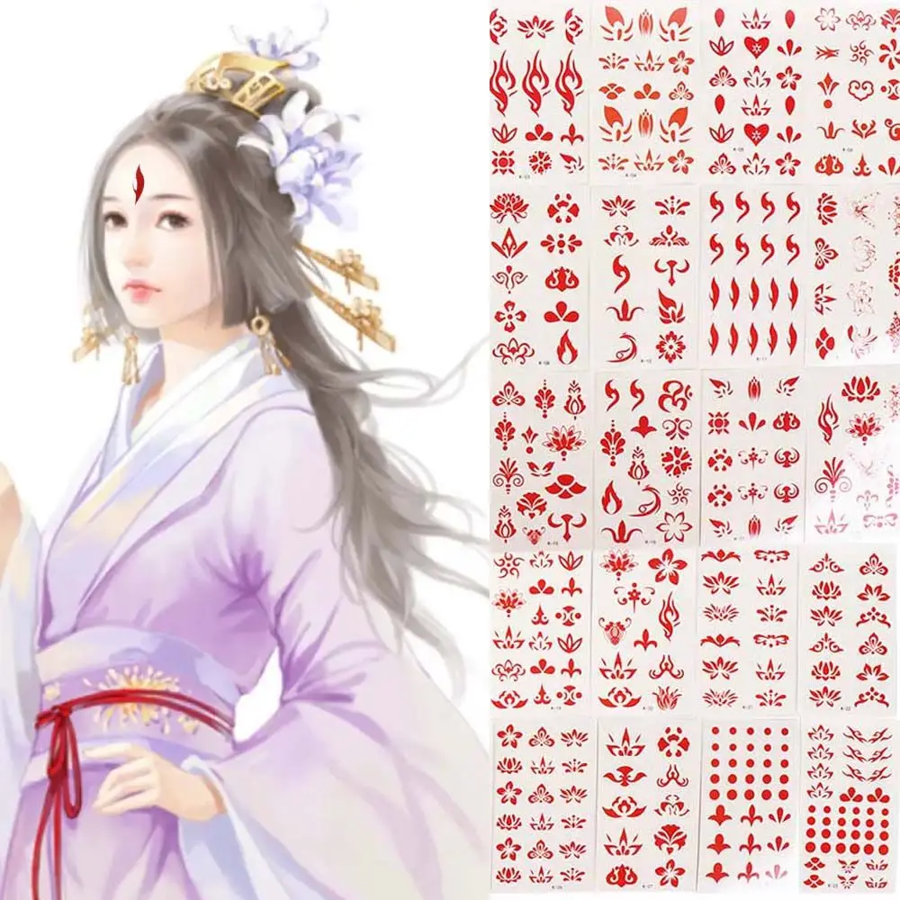 

Женские китайские украшения Hanfu, водостойкие Детские искусственные татуировки, цветы, Временные татуировки, боди-арт, наклейки, татуировки на лоб, наклейки