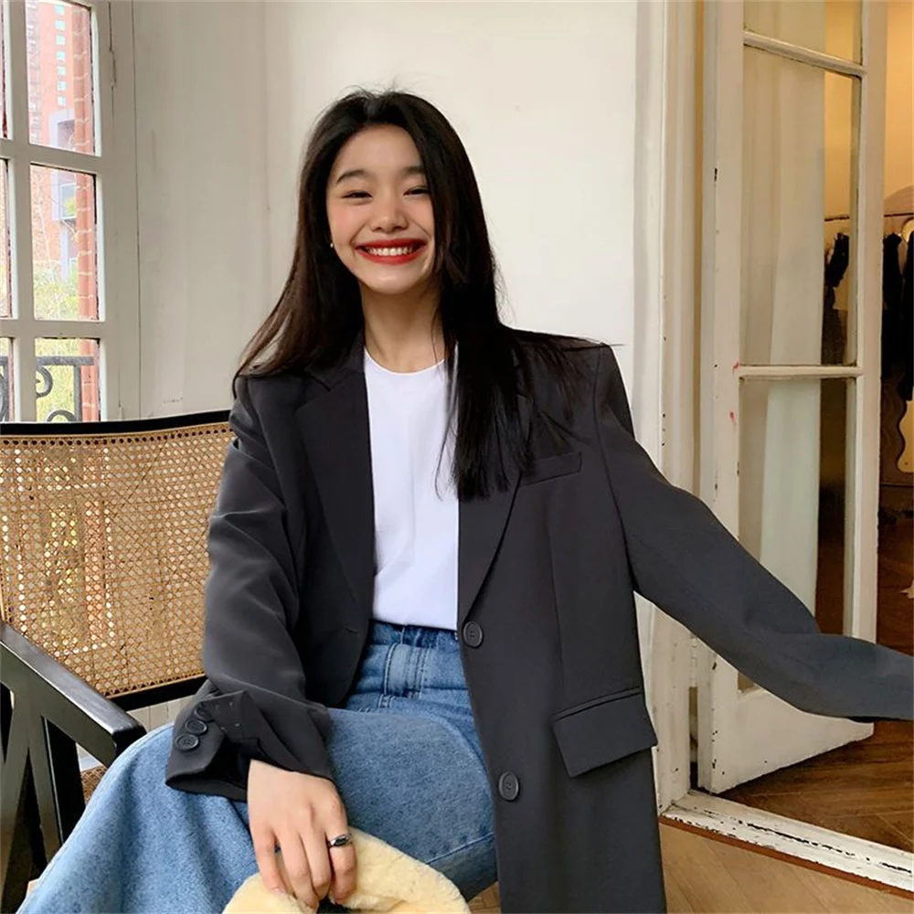 2024 Black Long Sleeve Suit Jacket For Women Fashion Korean Back Split Office Lady Blazer Coat Spring Autumn Suit Jacket Coat 3