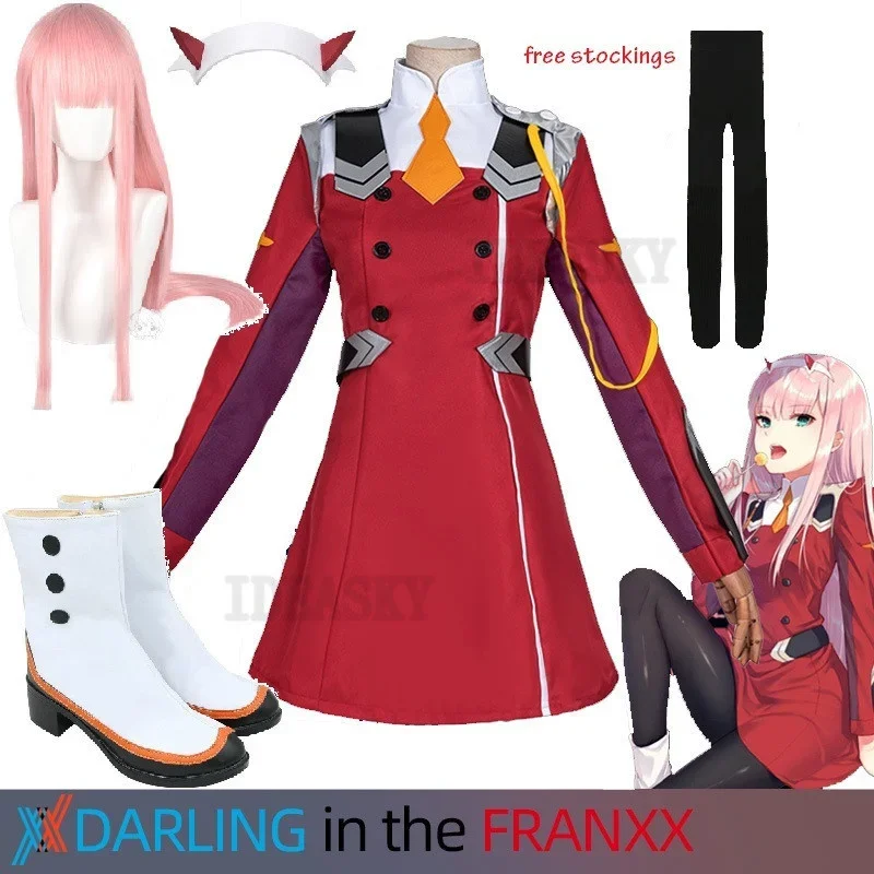 

Game DARLING DARLING in the FRANXX Zero Two Cosplay Costume Dress 02 Cosplay Costume Women Cosplay Sexy Dress Headband wig shoes