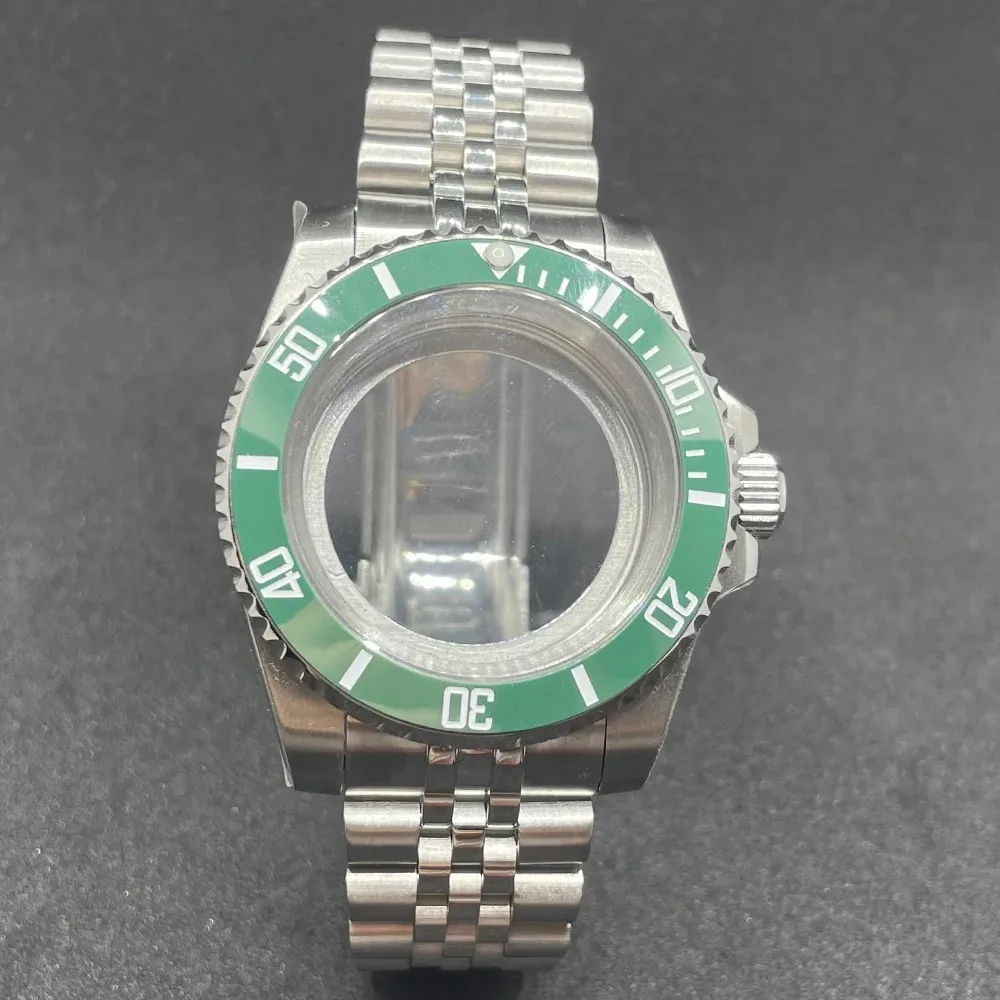 Elegant 40MM Stainless Steel Watch Case with Solid Bracelet and Glide Lock Clasp