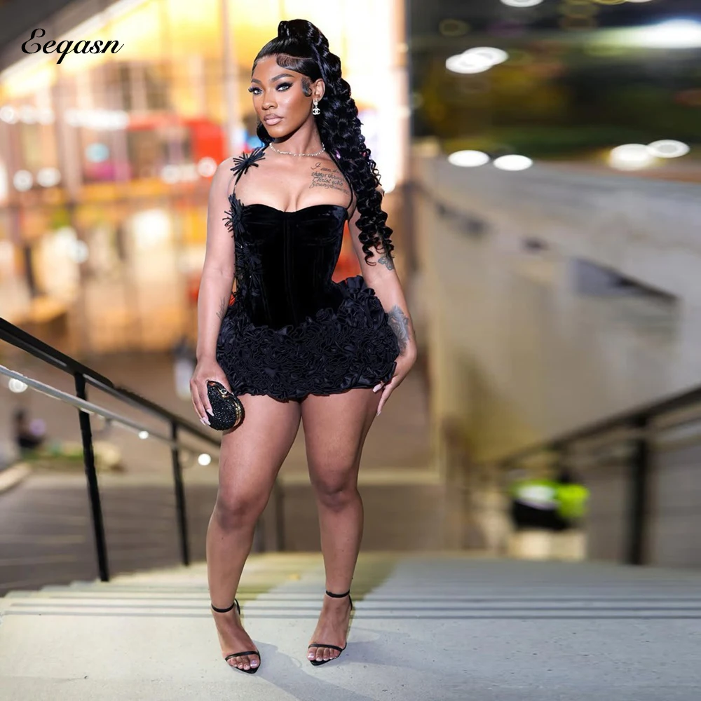 Sexy Ruffles Cocktail Dresses Mini Black Short Prom Dress Corset Mini Dress Night Club Specila Occasion Dresses Customized evening dresses cocktail dress women mini dresses