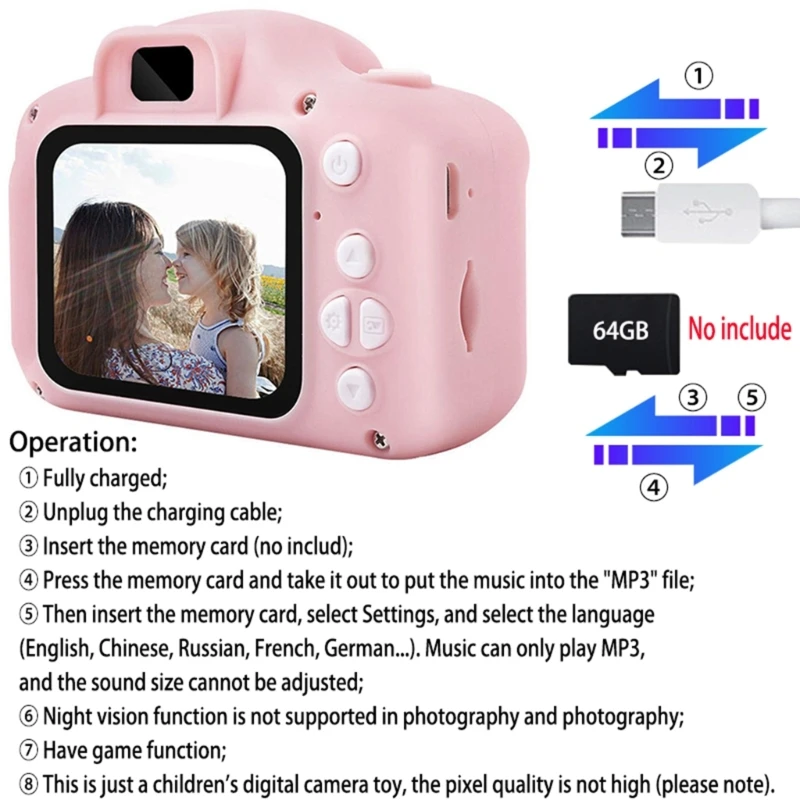 K1AA X2S Kids Camera 2inch Screen Digital Cameras 13Million Pixels Student Camera