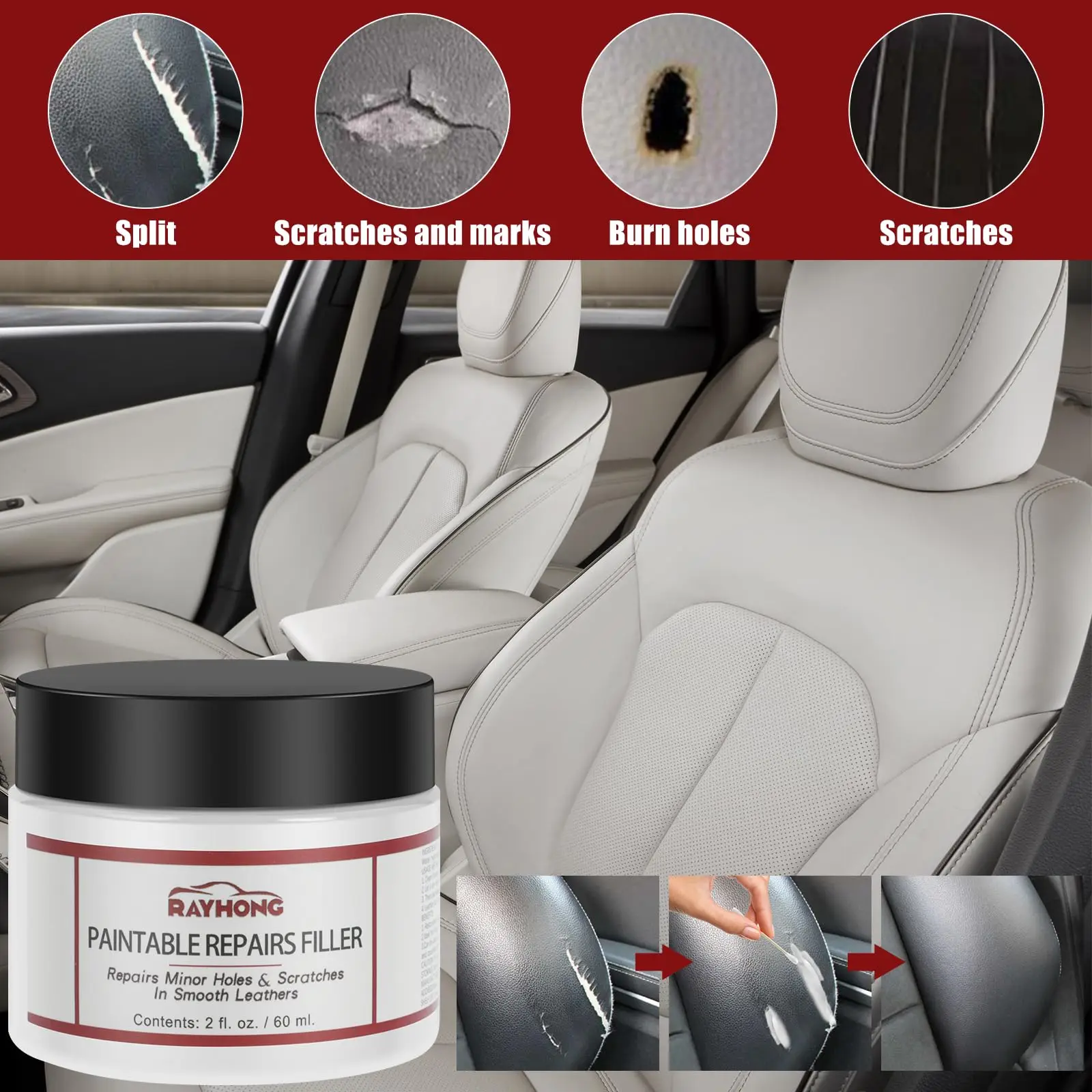 Leather Filler Paste Car Seat Scratch Crack Repair Leather Repair Agent Hole Filler Natural Flexible Paste