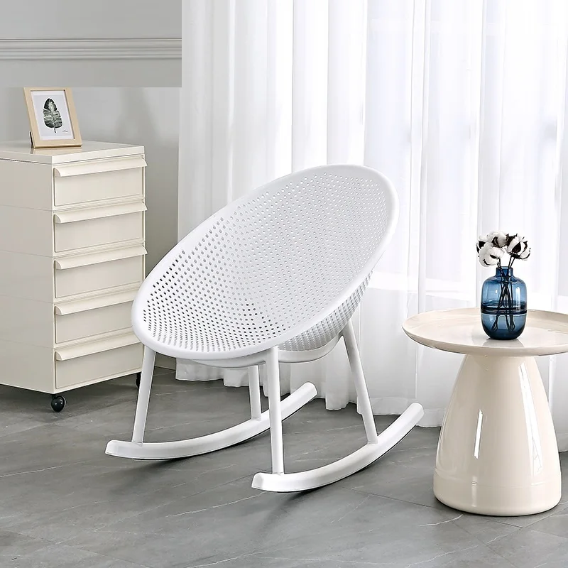 FULLLOVE Household Creative Rocking Chair Back Makeup Chair Plastic Nordic Dining Modern Minimalist Living Room Recliner
