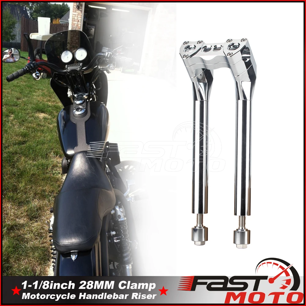 

28MM 1 1/8" Motorcycle Modular Handlebar Risers Mount Pullback Riser Clamps Rise 12'' + 1" for Harley Sportster Bobber Chopper