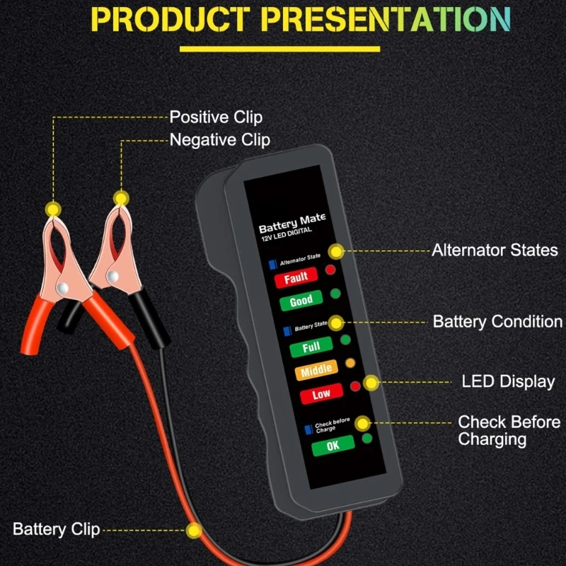 6개의 LED 조명이 포함된 12V 자동차 배터리 부하 테스터 디지털 발전기 진단 도구