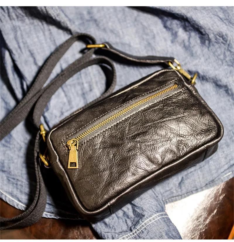 Casual soft genuine leather men shoulder messenger bag daily light natural cowhide multifunctional phone clutch wallet Teens