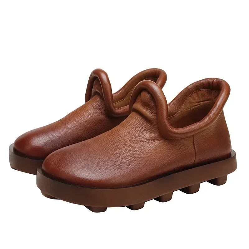 

Birkuir Retro Thick Heel Women Platform Shoes Loafers Genuine Leather Short Boots Luxury botas mujer Elegant Four Seasons Shoes