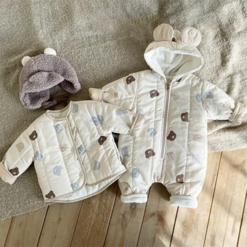 Baby Girl Little Bear Printed Cotton Coat Cute Newborn Boy Hoodie Jumpsuit Cartoon Romper Clothes Toddler New Clothing