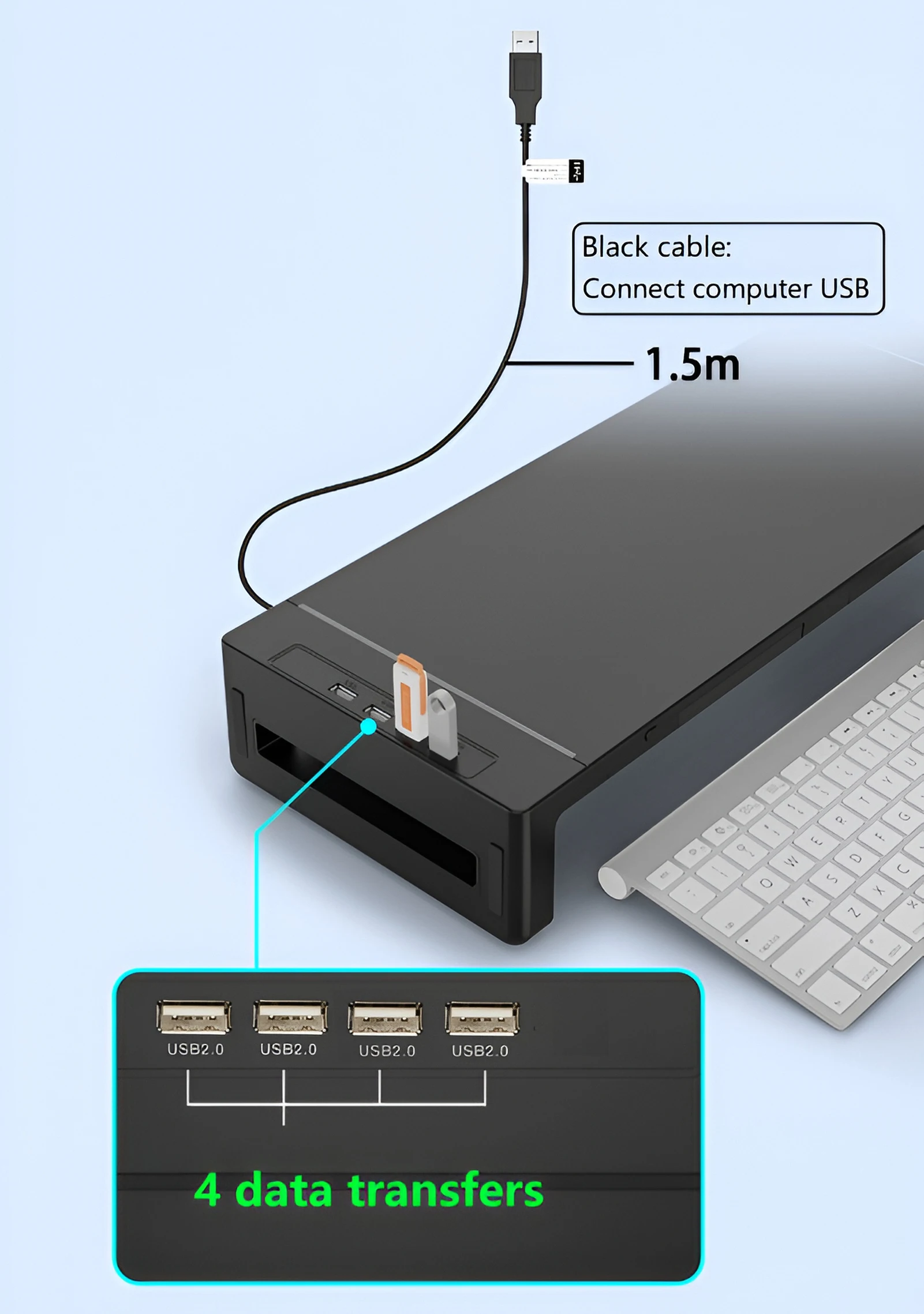 모니터 스탠드 데스크 모니터 스탠드 라이저(RGB USB 2.0 허브 포함) 가볍고 견고한 ABS 소재 모니터 데스크 선반