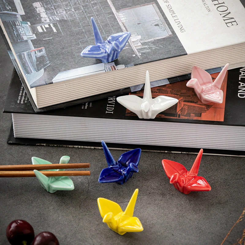 Ceramic Paper Crane Chopstick Rest Chopsticks Forks Spoon Holder Dinner Spoon Stand Home Decoration Ornament Housewarming Gift ceramic chopsticks holder