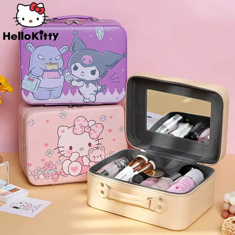 Sanrio Cute Cartoon Hello Kitty Melody Cosmetic Cases Cinnamoroll Kuromi Woman Oversize Zipper Makeup Bags Portable Storage Bags miniso sanrio hello kitty kuromi backpacks girls bookbag school bags cartoon kids rucksack travel rucksack shoulder bag mochila