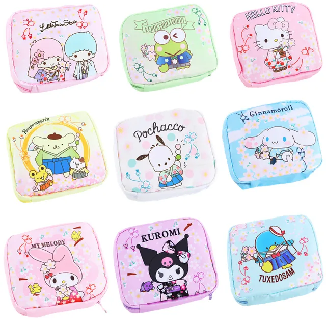 Kawaii Cartoon Sanrios Anime Kimono Sakura Series Cute Storage Bag Cosmetic Bag Plaid Mini Coin Purse Plush Toy Girls Gift 1