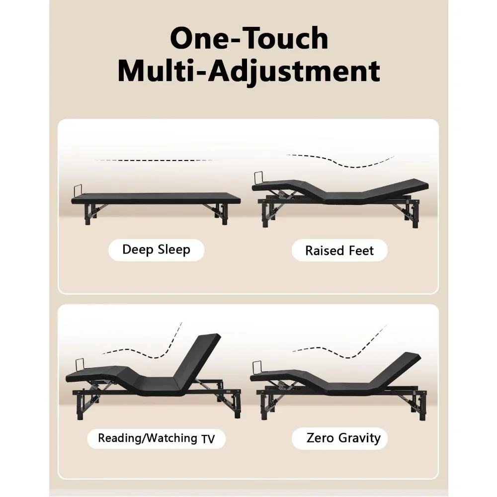 King Adjustable Bed Frame with Fabric Cover, Quiet Motor, Head & Foot Incline, Zero Gravity, Wireless Remote Control, Bed Frame 3