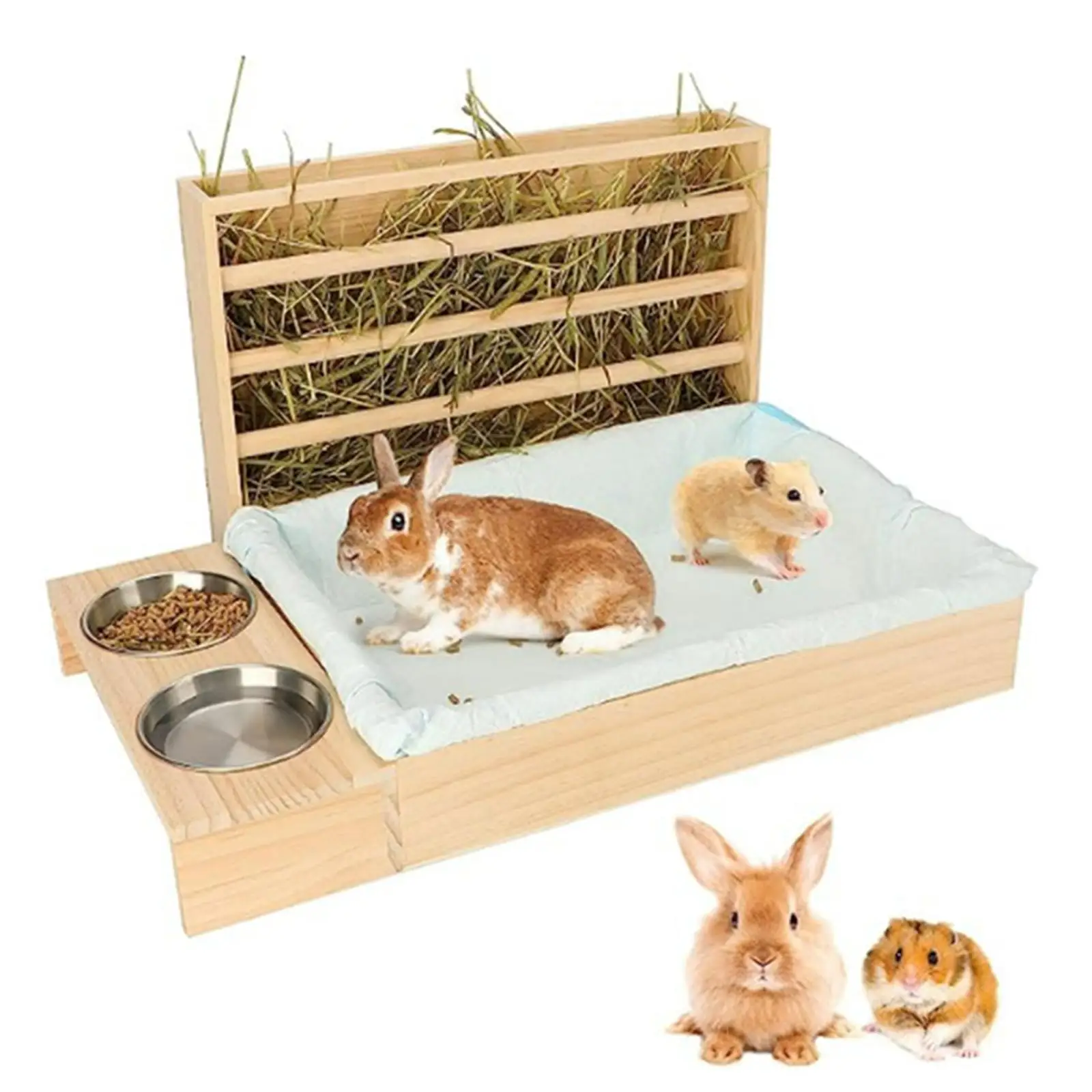 Wooden Hay Feeder with Litter Box Bunny Hamster Bunny Pet Supplies