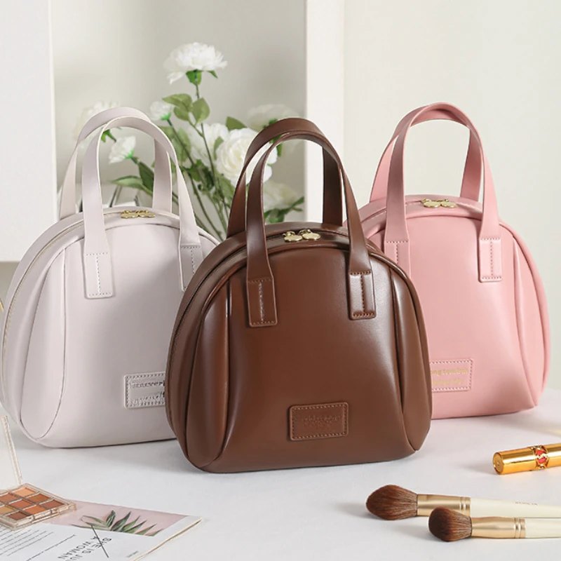 

Women Large-capacity Cosmetic Bag Waterproof PU Leather Solid Color Cosmetic Travel Portable Toiletries Storage Bag Organizer