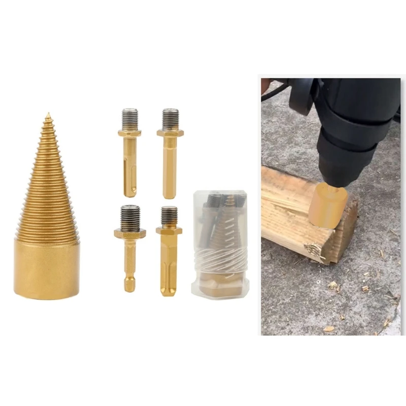 5Pcs Firewood Log Splitters Drill Bit Removable Splitters Drill Bit Screw Cone Kindling Splitters Drill Bit Dropship