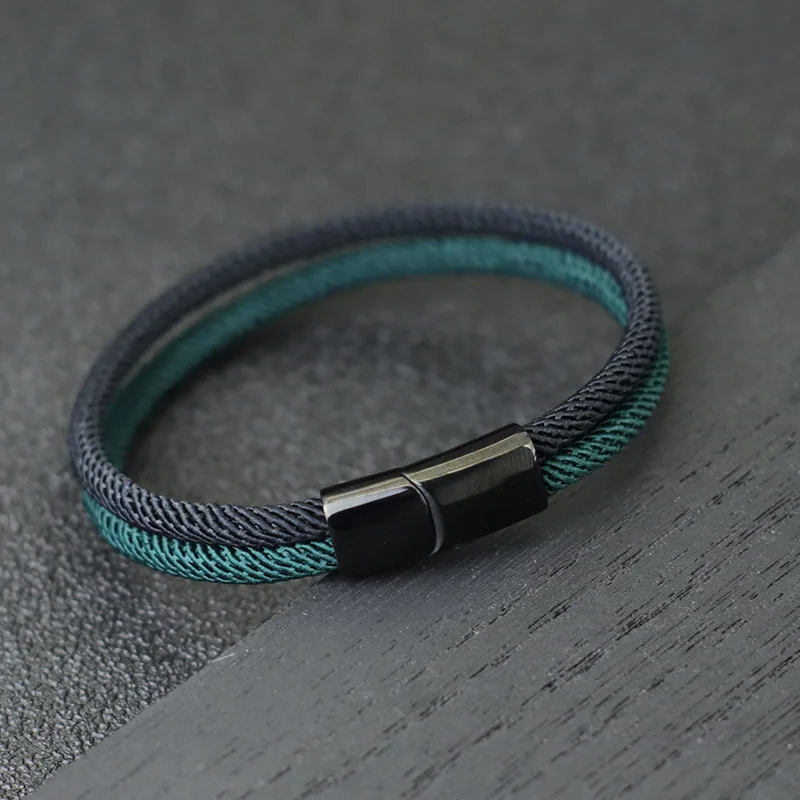 Stainless Steel Bicolor Rope Bracelet for Men with Magnet Clasp