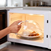Protection anti-éclaboussures pour micro-ondes, couvercle de cuisson résistant aux hautes températures avec évent vapeur et poignée, couvercle transparent pour assiette 4