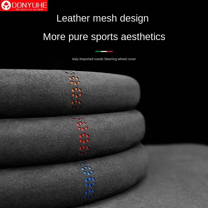 Suede Steering Wheel Cover Slim Non-Slip D-Shape Round Breathable Sweat Absorbing Flip Fur Handlebar Cover Four Season Universal