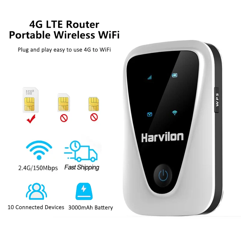 Router Wifi 4G Sbloccato Portatile Lte Outdoor Mobile Hotspot Pocket Mifi 150Mbps Ripetitore Slot Per Sim Card 3000Mah