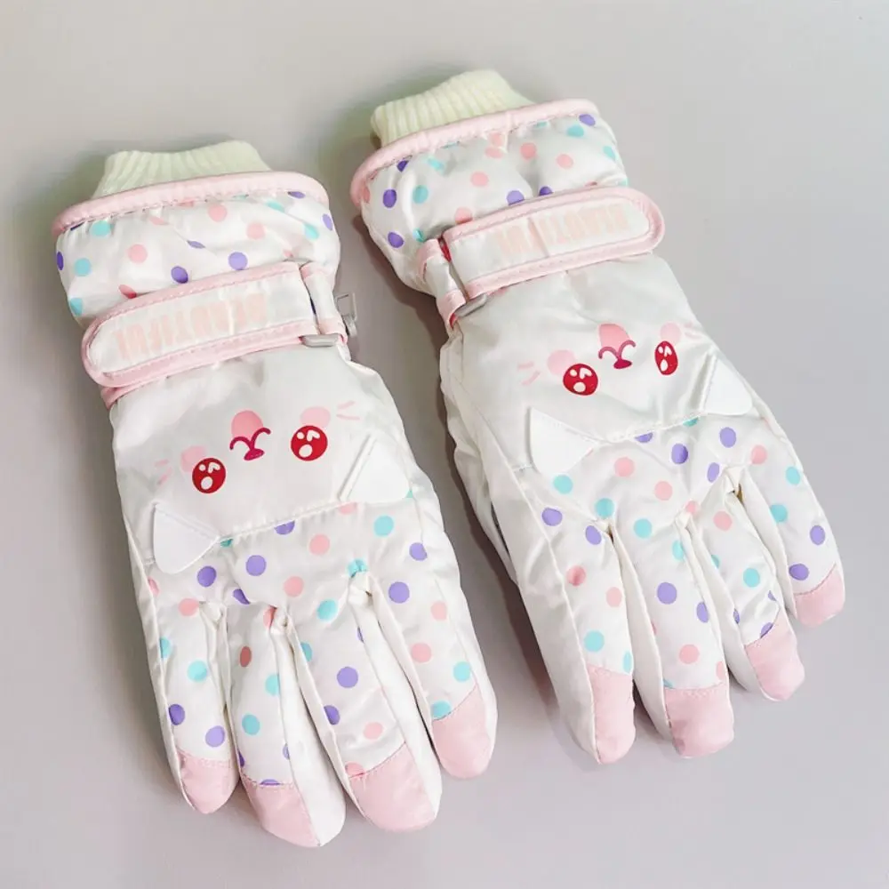 Thermal Cartoon Children Ski Gloves Full Finger Thicken Snowboard Gloves Riding Keep Warm Girls Skiing Gloves Protective Gears