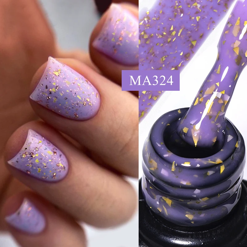 MEET ACROSS 7ml Glitter Rubber Base Gel Nail Polish Gold Foil Base Gel Top Coat Soak Off UV Gel Nail Art Varnish For Manicure