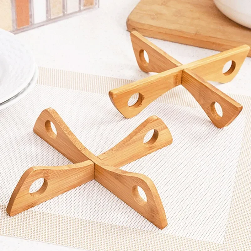 Cross Tray Holder Wooden Removable Table Mat Anti-Heat Steam Table Mat Household Kitchen Anti-Slip Wooden Gadget table mat