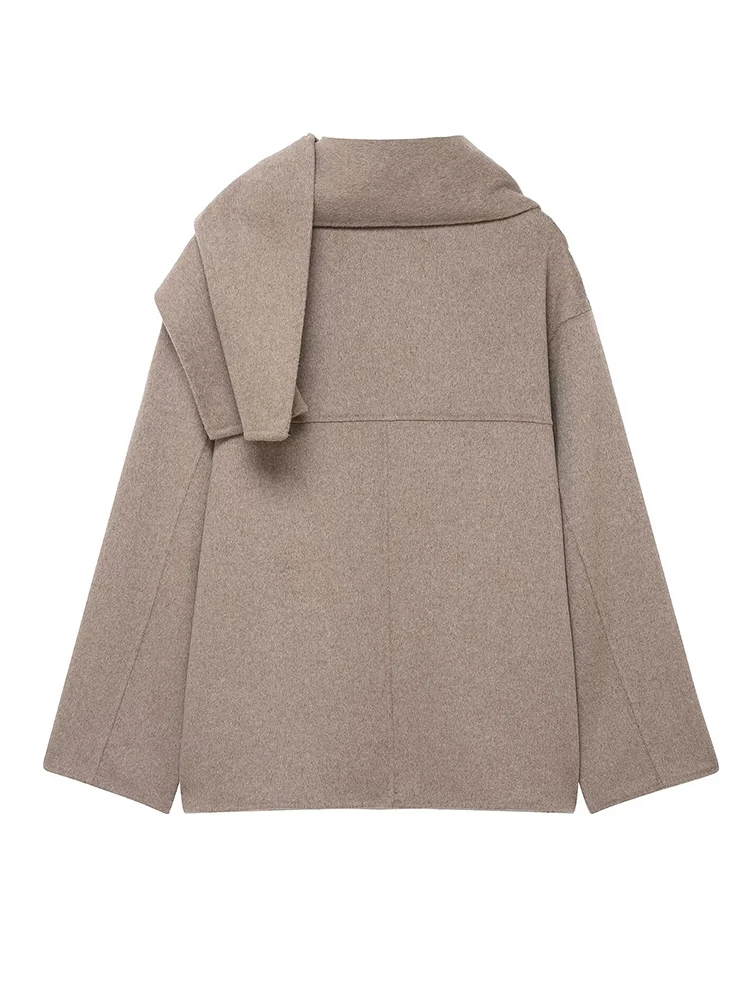 Autumn Winter Jackets For Women Casual Commuter Coat Scarf Collar Loose Oversize Coat Asymmetric Elegant Chic Long Sleeve Jacket