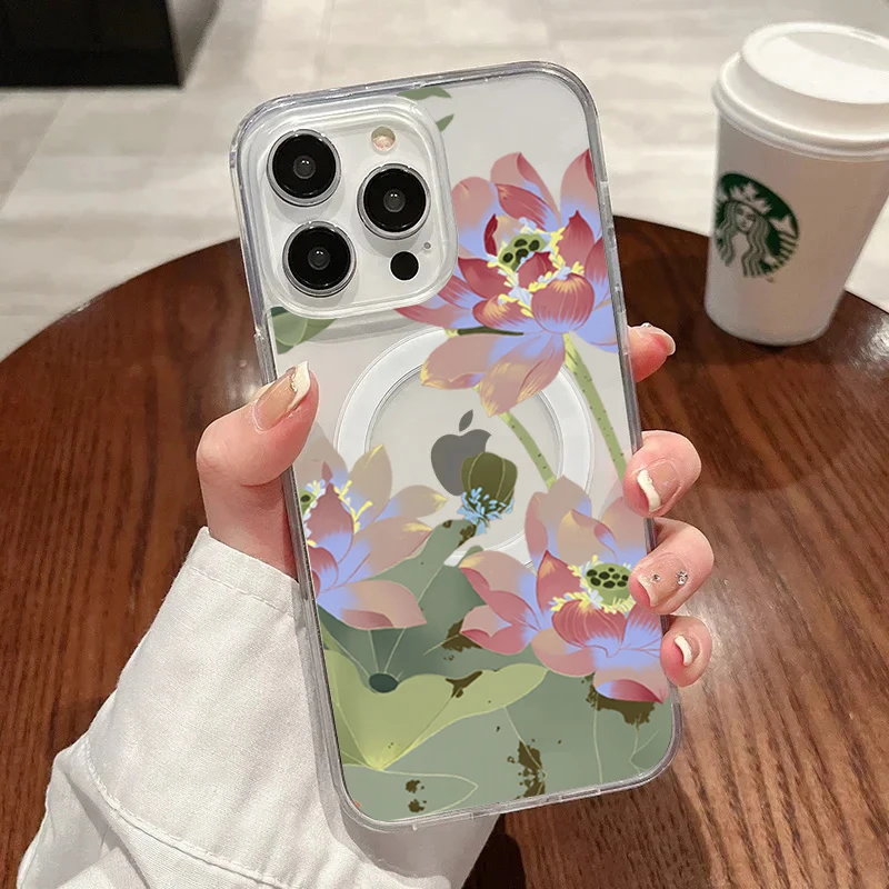 ตัวเลือกสินค้า เคสซิลิโคนใสลายดอกพีช นุ่มกันกระแทก สำหรับ iPhone 15/14/13/12 Pro Max