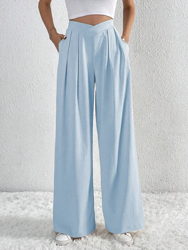 2024 Autumn/Winter New Women's Commuter Fashion Casual Loose Korean Style Folded Wide Leg Pants Loose Pants Work Trousers YSQ13