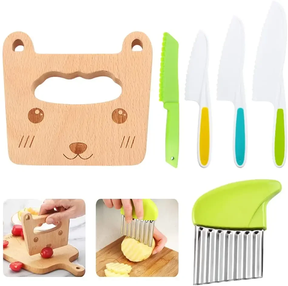 Couteaux pour enfants Ensemble de couteaux de cuisson en nylon 3 pièces:  couteaux de cuisine pour enfants en 3 tailles et couleurs / poignée ferme,  bords dentelés, couteaux pour enfants sans Bpa