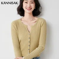 Autumn Winter Women's Cardigans O-neck Single Breasted Slim Knitted Tops Solid Korean Cardigan Femme Knitwear Brown Pink Sweater
