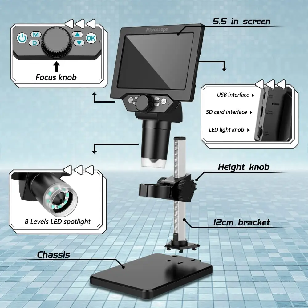  USB ׷ LCD  ̰, 4.3 ġ 1080P 10 ްȼ HD ũ ī޶  ڴ, 1-1000  Ȯ 
