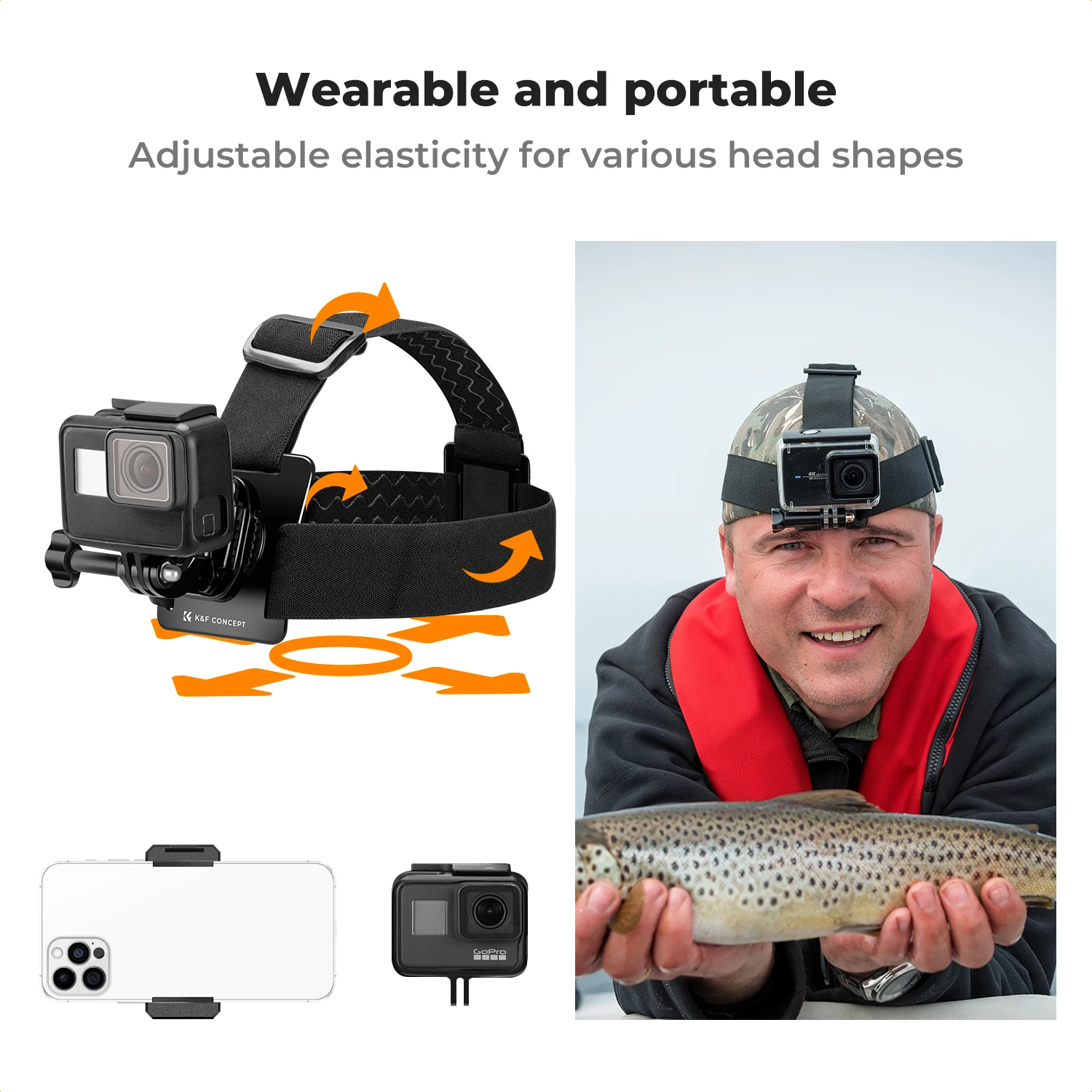 Head Strap Chest Mount Set for GoPro Hero 13 12 11 10 9 8 7 6 5 4 Session DJI Osmo Action Cameras K&F Concept Accessories Kit