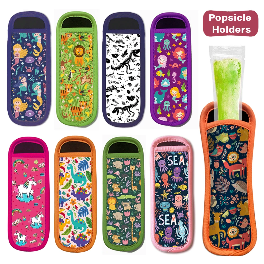 Icy Pole Holder Popsicle Cover Ice Cream Stick Covers Cartoon Pattern Anti Melting Hand Ice Stick Protective Cover popsicle holder
