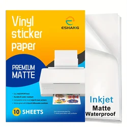 Premium Matte Waterproof Printable Vinyl Sticker Paper, A4 10 Sheets, Quick Dry (10Sheets-Matte)