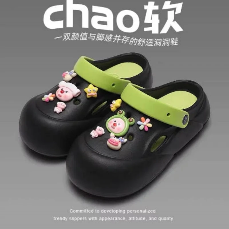 Women Cartoon Clogs Shoes 2024 Summer Anti Slip Thick Soles Slipper Young Girl Toe-Closed Indoor Soft Slipper A0134