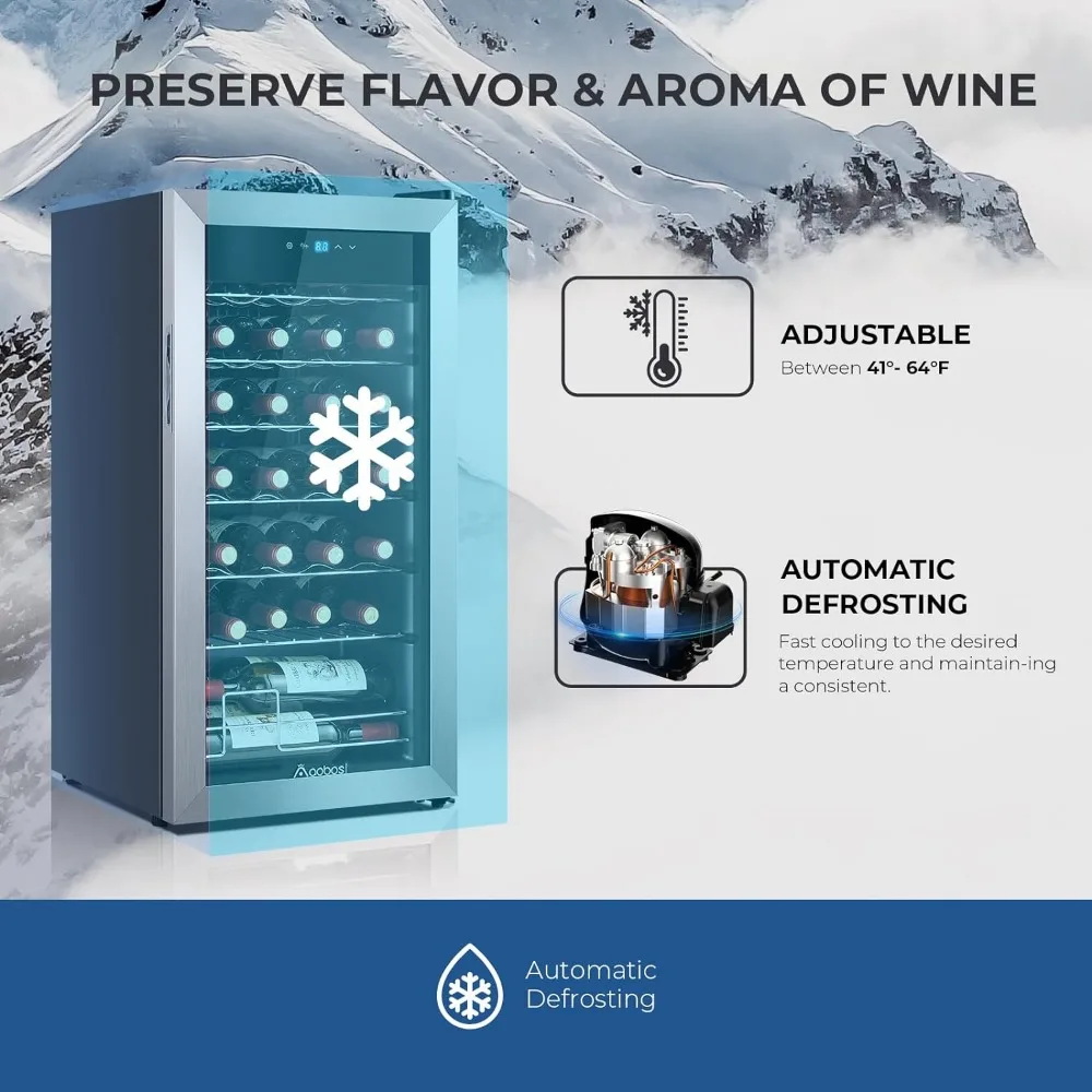 Inch Compressor Wine Cooler, 28 Bottle Wine Refrigerator with Stainless Steel Tempered Glass Door for Red, White or Champagne 4