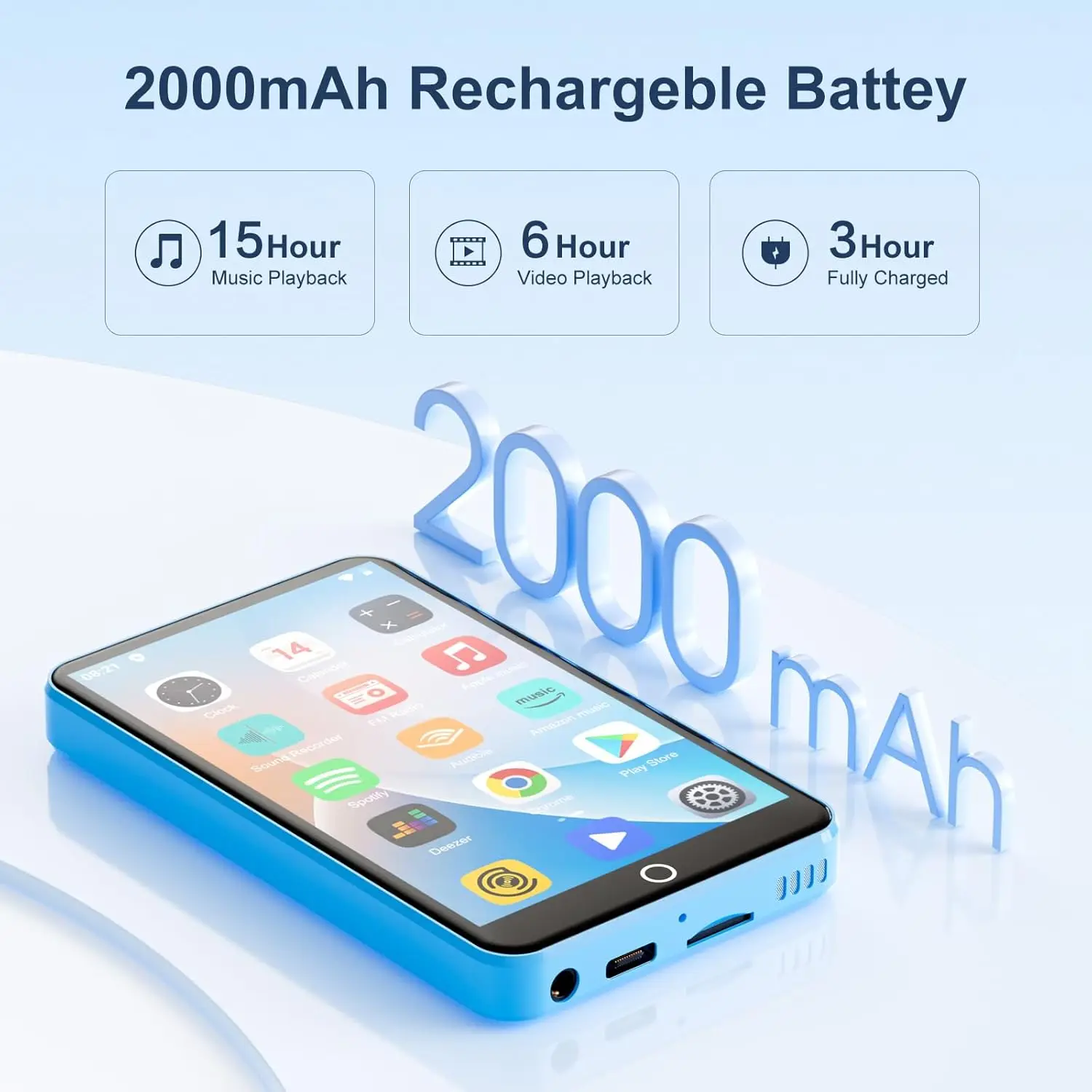 80GB (16GB+64GB) MP3 Player Android 9.0 with Bluetooth and WiFi, 4.0-inch with speakers, FM radio, eBooks, capacity up to 512GB