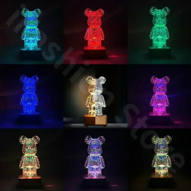 LED 3D bear firework night light USB projector lamp color changeable ambient lamp suitable for children room bedroom decoration night light led night light led atmosphere lights led night lamp