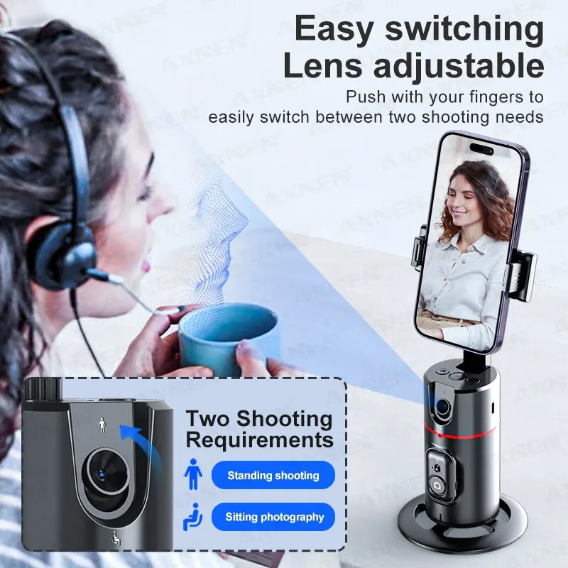 AXNEN P02 360° draaibare volgstabilisator monopod desktop tracking gimbal met afstandsbediening voor live fotografie met telefoon_voghion.com