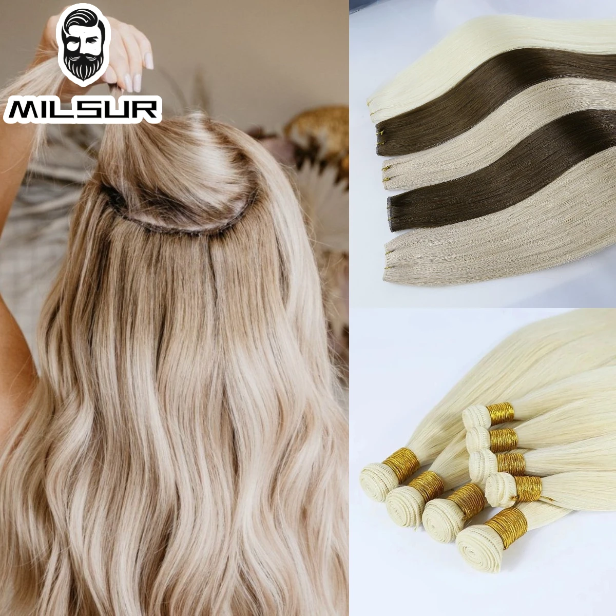 

100% Natural Human Hair Bundles 50G Genius Weft Straight Invisible Lightweight Hair Extensions For Women Double Drawn Hairpiece