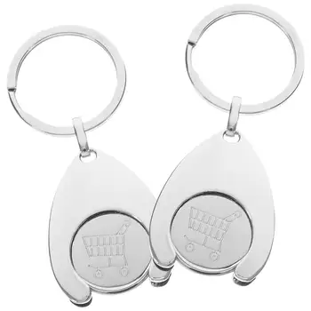 트롤리 동전 홀더 열쇠 고리 장식 금속 열쇠 고리 동전 홀더, 슈퍼마켓 쇼핑 카트 칩 열쇠 고리 펜던트, 2 개